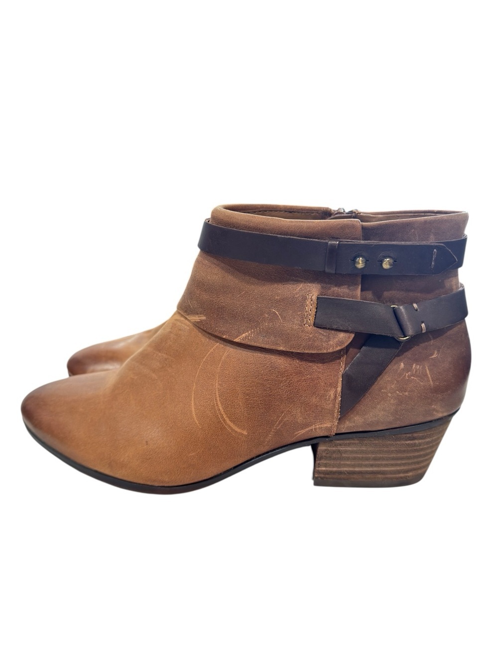 Clarks Collection Brown Leather Ankle Boots Buckle Strap Zip Booties Size 10